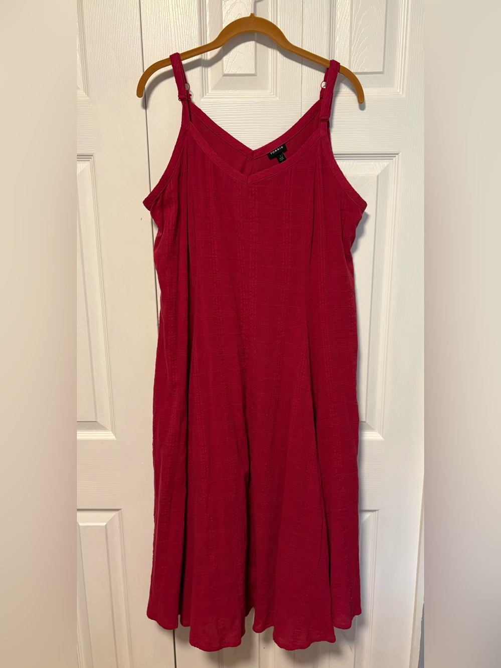 Torrid Raspberry Textured 100% Cotton V-Neck Midi Dress